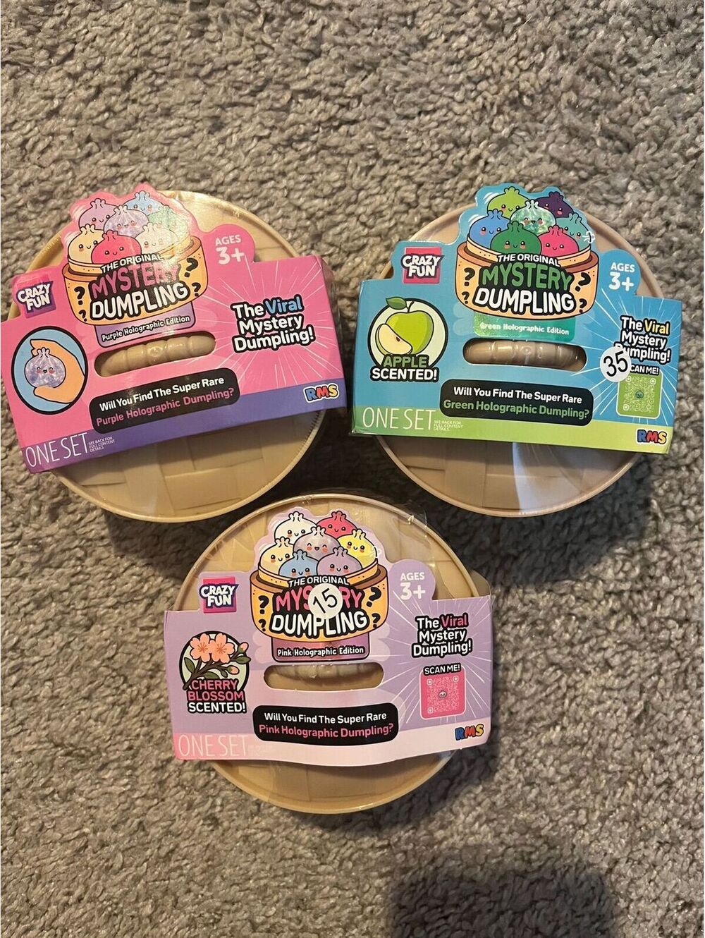 3 Pack RMS Squishy Dumplings Purple Green Pink Holographic Editions Authentic